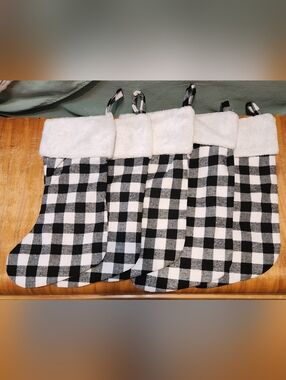 Black & White Buffalo Check Holiday Stockings - Set of 5